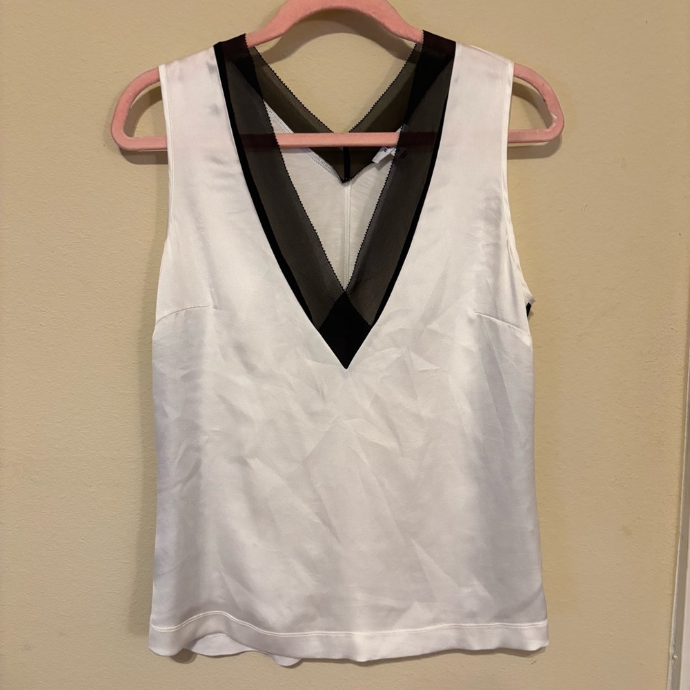 Reiss Size Medium PIPPA Silk Front Colorblock Vest White and Black semi-sheer
